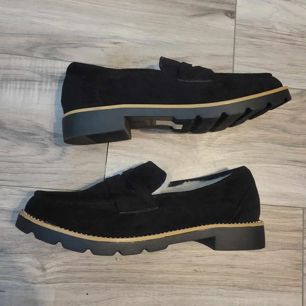 Taryn Rose Kilroy Penny Loafers Womens 7.5 Black Suede Slip-On Shoes‎